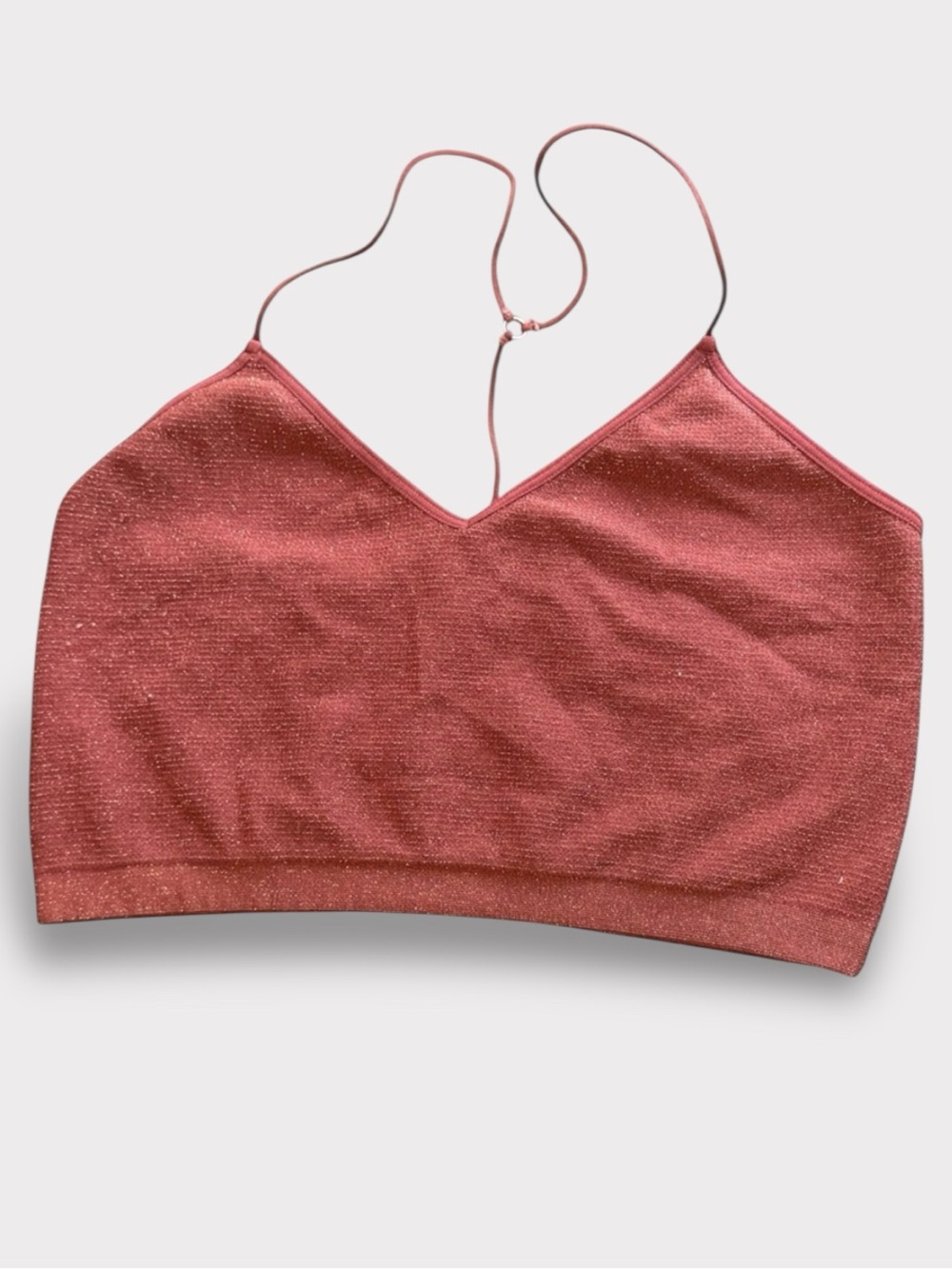 Shimmer Halter Bralette Rust Brown Red Metallic Festival Bra Top Size Large